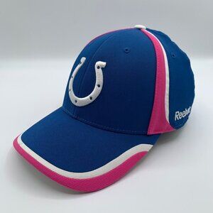 Indianapolis Colts Blue White Pink Reebok Crucial Catch Stretch Fitted Hat S/M